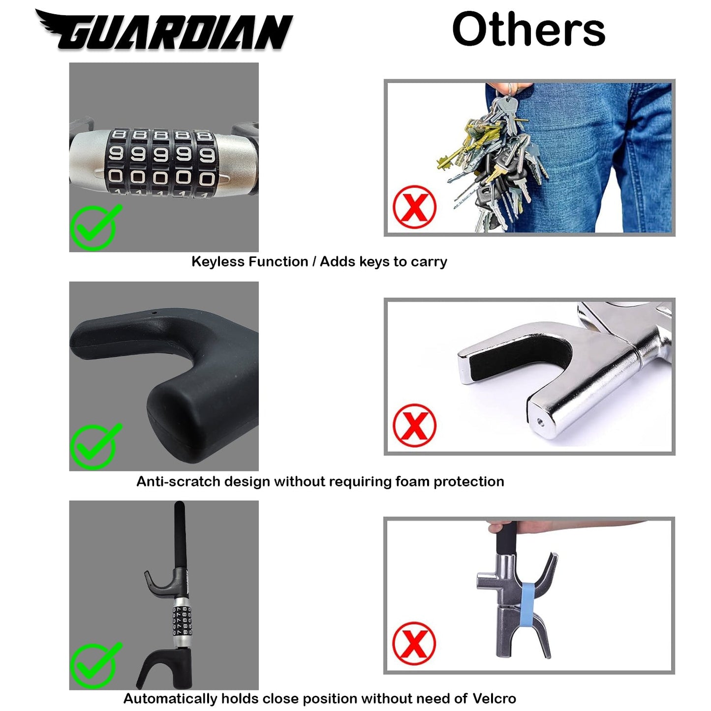 Guardian 5-Digit Combination Steering Wheel Lock, Heavy Duty Keyless Anti-Theft Steering Wheel Lock