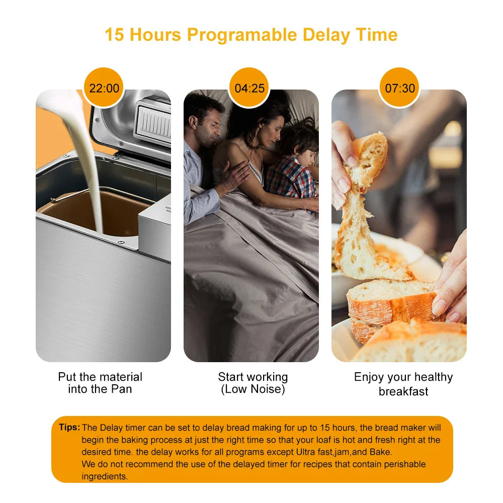 BioloMix Stainless Steel 19-in-1 Automatic Bread Maker,650W Programmable Bread Machine with 3 Loaf Sizes Fruit Nut Dispenser