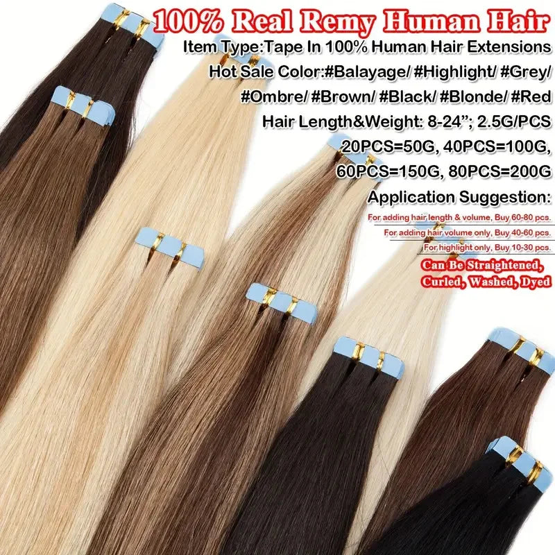 18P613#  Tape Ins Extensions Raw Hair 50g Russian Virgin Remy 100% Human Hair Extensions Wholesaler Price Tape Hair Extension
