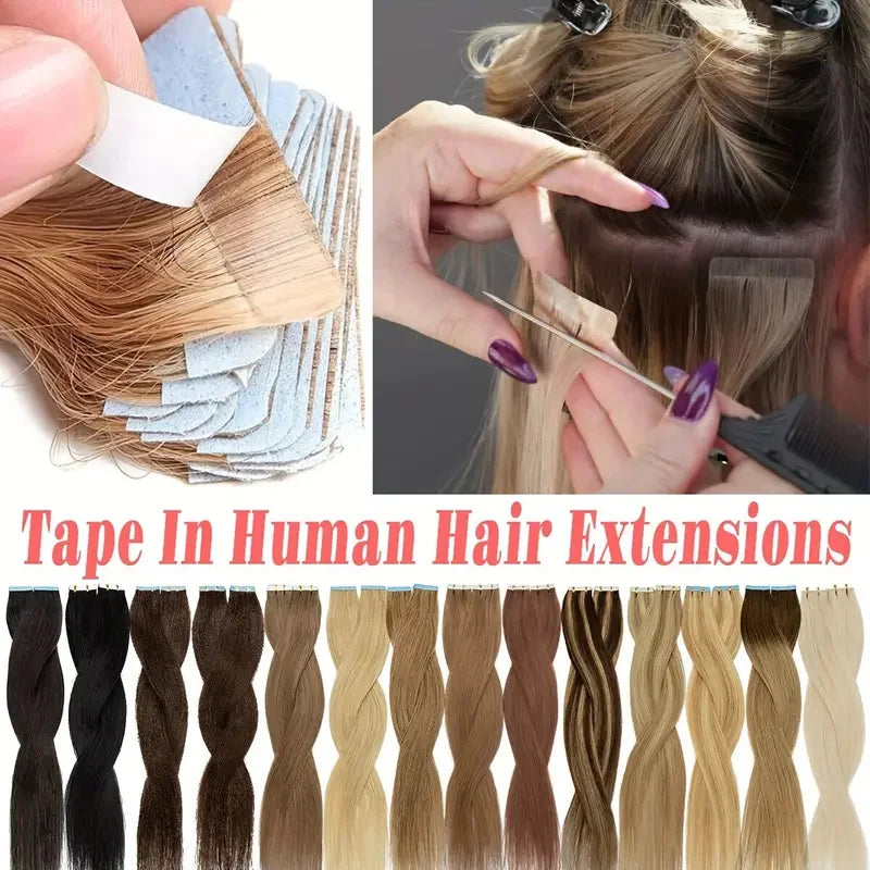 18P613#  Tape Ins Extensions Raw Hair 50g Russian Virgin Remy 100% Human Hair Extensions Wholesaler Price Tape Hair Extension