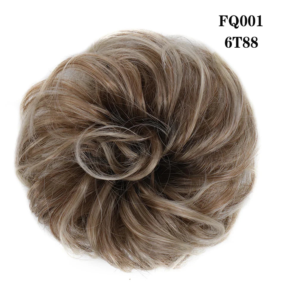 LUPU Synthetic Hair Bun Messy Scrunchies With Elastic Band Natural Fake Hair Tie Pieces Ponytail Colored Black Purple Pink Green