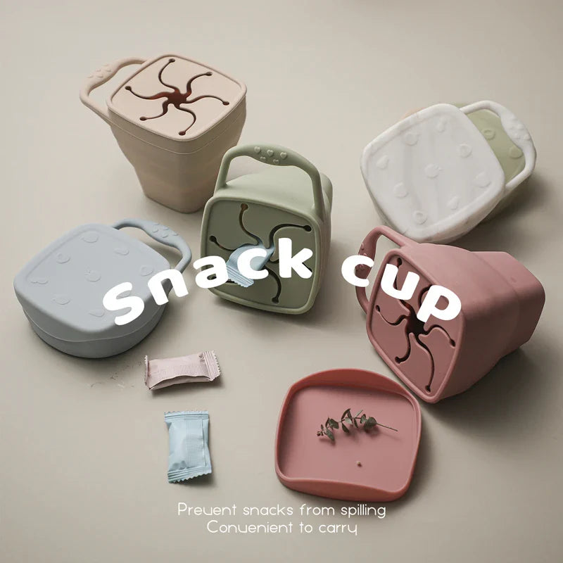Baby Silicone Snack Cups for Toddlers Spill Proof Collapsible Toddle Portable Silicone Snack with Lids Baby food Storage Tank
