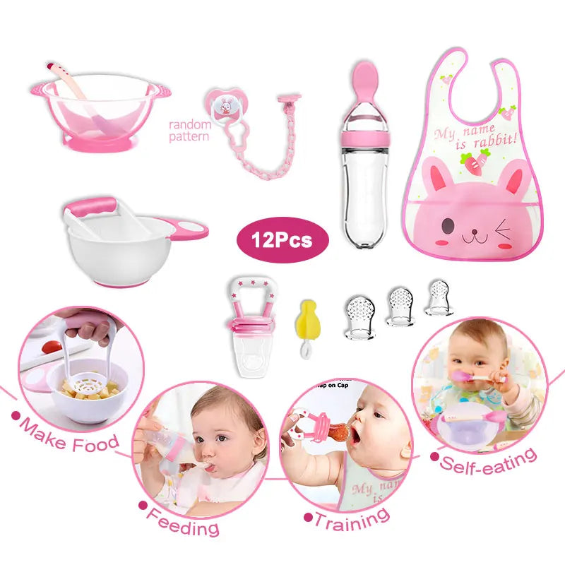 Bimirth Baby Fruit Feeder Bottle Spoon Food Masher Tools Teether Pacifier Combo Set 12pcs
