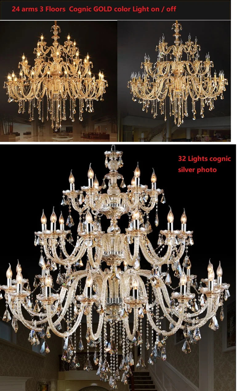 Large Villa 24/32/36/48 Lamps Crystal Chandelier Stair Long Lighting Fixture