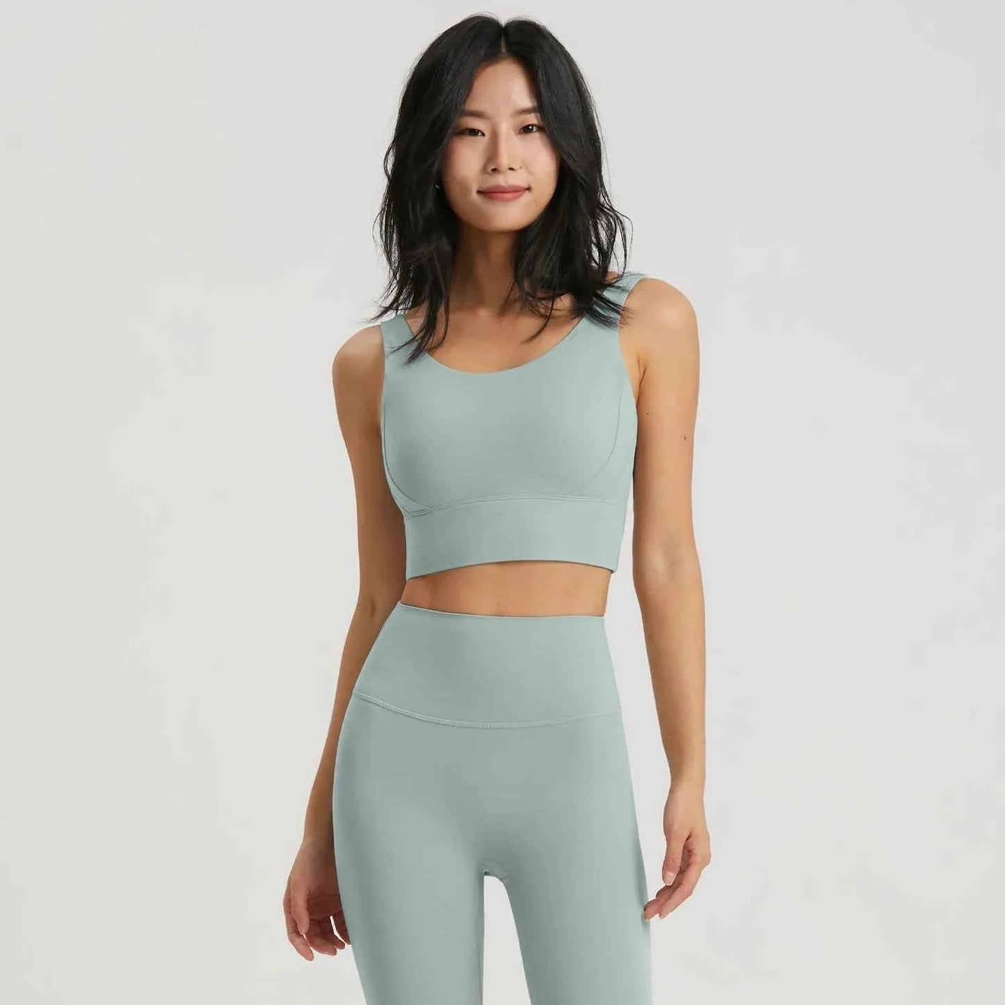 Gym Outfit High Waist Yoga Leggings for Women with Phone Pockets & U Back Sports Bra Set