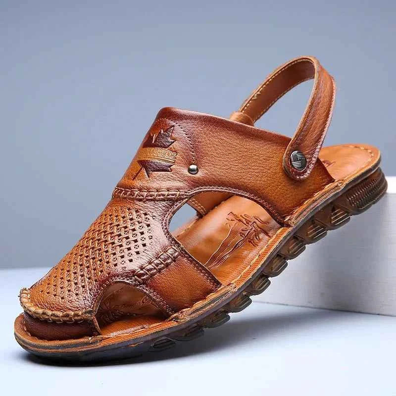 Men Leather Open-Toe Sandals - Dual Use, Black - Sizes BRA36 to BRA46