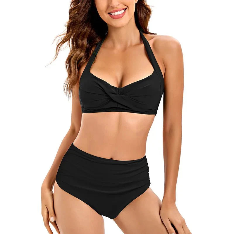 Bikini Set Ruched Swimwear Women Print Swimsuit Push Up High Waist Bikinis Plus Size Bathing Suit