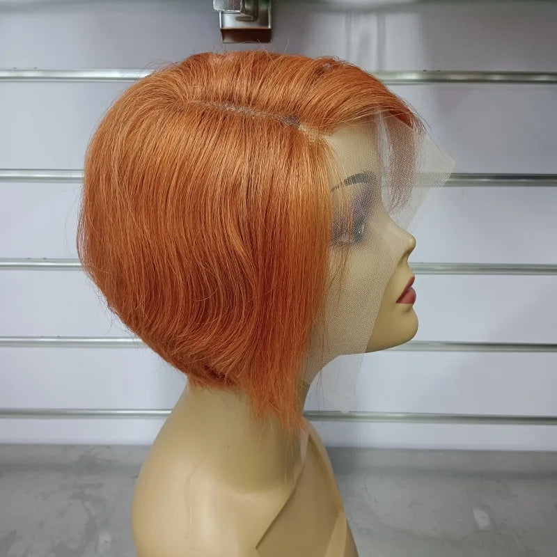 8 Inch 13*4 Pixie Short Straight Remy Hair Wig French Lace Base Material Transparent Lace Front Human Hair Frontal Extension