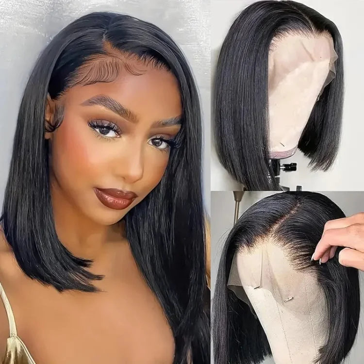 13X4 Lace Front Wigs Human Hair Straight Bob Wig Human Hair Glueless Wigs for Black Women 180% Density
