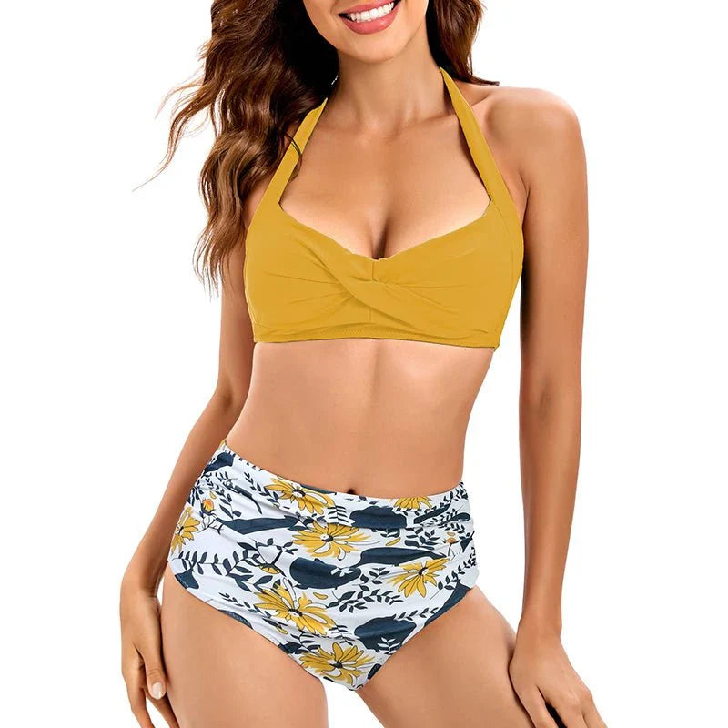 Bikini Set Ruched Swimwear Women Print Swimsuit Push Up High Waist Bikinis Plus Size Bathing Suit
