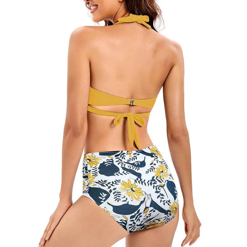 Bikini Set Ruched Swimwear Women Print Swimsuit Push Up High Waist Bikinis Plus Size Bathing Suit