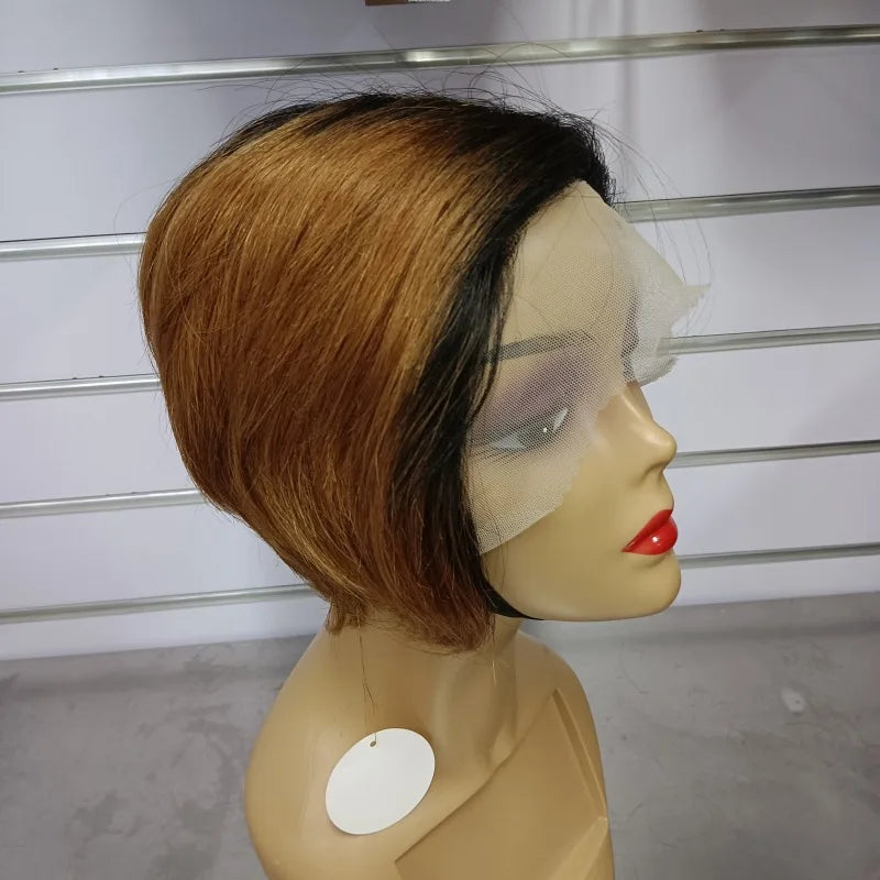 8 Inch 13*4 Pixie Short Straight Remy Hair Wig French Lace Base Material Transparent Lace Front Human Hair Frontal Extension