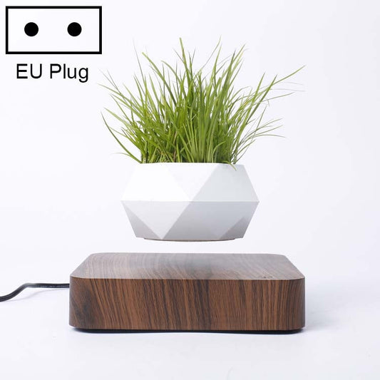 Diamond Plastic Flower Pot + Dark Wood Grain Base Magnetic Levitation Potted Plant Home Decoration, EU Plug, Dark Wood Grain EU Plug, Light Wood Grain EU Plug