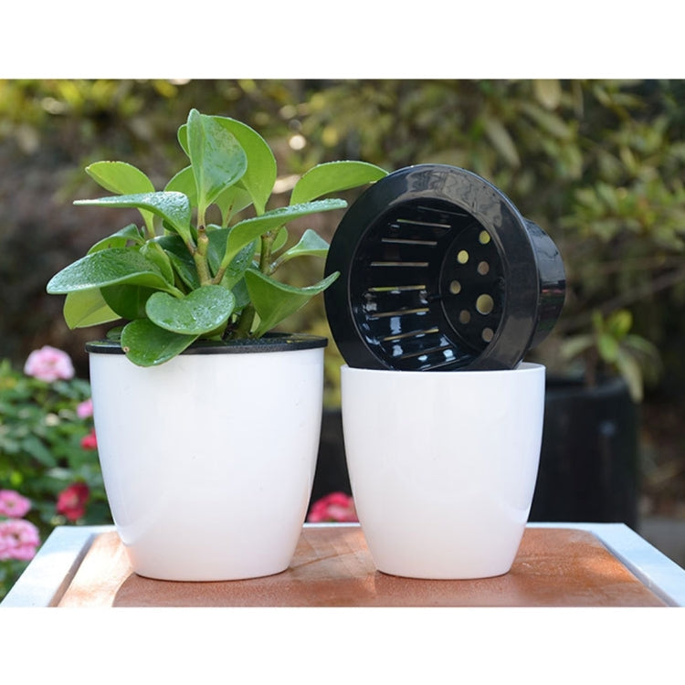 Lazy Flower Pots Automatic Water-absorbing Hydroponic Potted Plants Circular Resin Plastic Flower Pots Double-layer Design Self Watering Planter, Diameter: 13cm, Height: 13.7cm