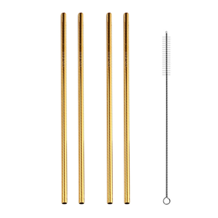 5pcs Reusable Stainless Steel Straight Drinking Straw + Cleaner Brush Set Kit,  215*6mm, 215*6mm (Straight)