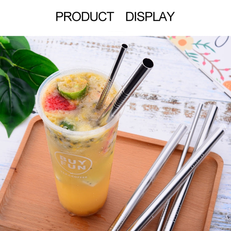 5pcs Reusable Stainless Steel Bent Drinking Straw + Cleaner Brush Set Kit,  215*8mm, 215*8mm (Bent)
