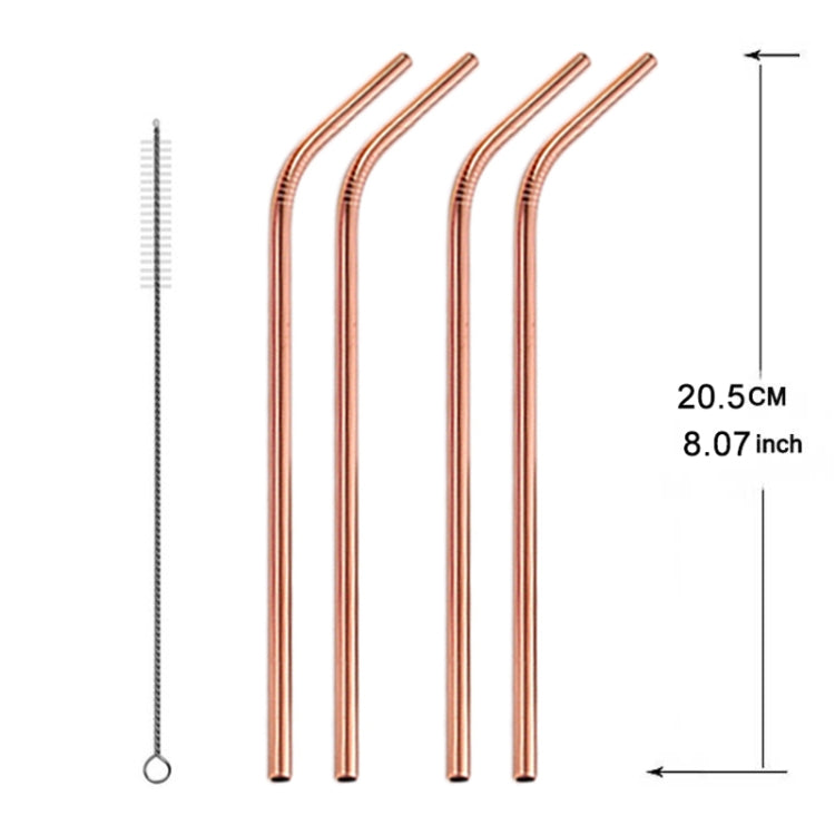 5pcs Reusable Stainless Steel Bent Drinking Straw + Cleaner Brush Set Kit,  266*6mm, 266*6mm (Bent)