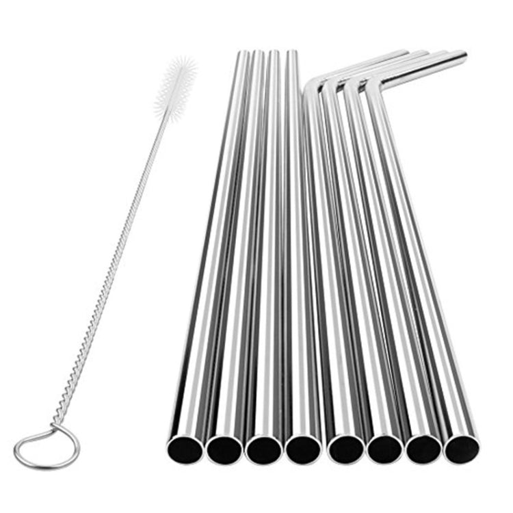 5pcs Reusable Stainless Steel Bent Drinking Straw + Cleaner Brush Set Kit,  266*6mm, 266*6mm (Bent)