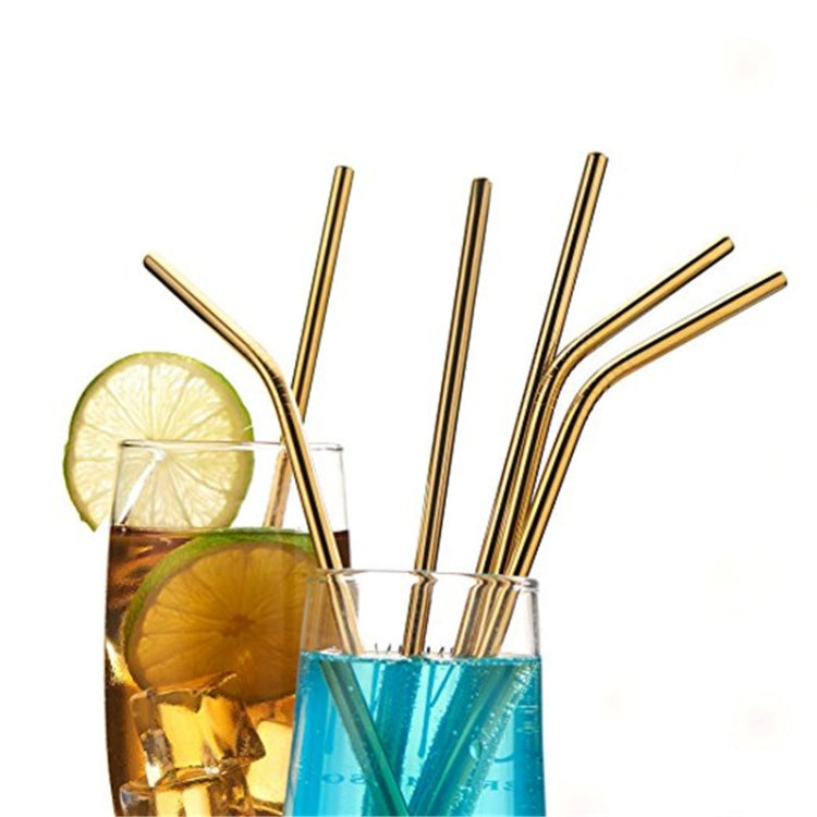 5pcs Reusable Stainless Steel Bent Drinking Straw + Cleaner Brush Set Kit,  266*6mm, 266*6mm (Bent)