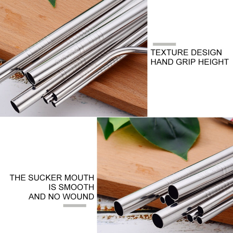 5pcs Reusable Stainless Steel Bent Drinking Straw + Cleaner Brush Set Kit,  266*6mm, 266*6mm (Bent)