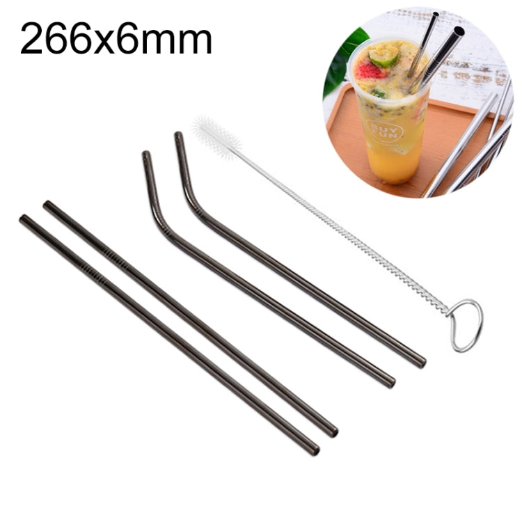 4pcs Reusable Stainless Steel Drinking Straw + Cleaner Brush Set Kit,  266*6mm, 266*6mm (Combination)