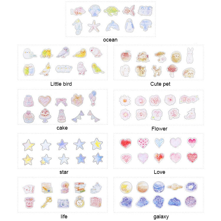 10 Packs Creative Waterproof PVC Sticker DIY Album Diary Watercolor Decorative Sticker, Random Delivery, PVC Sticker