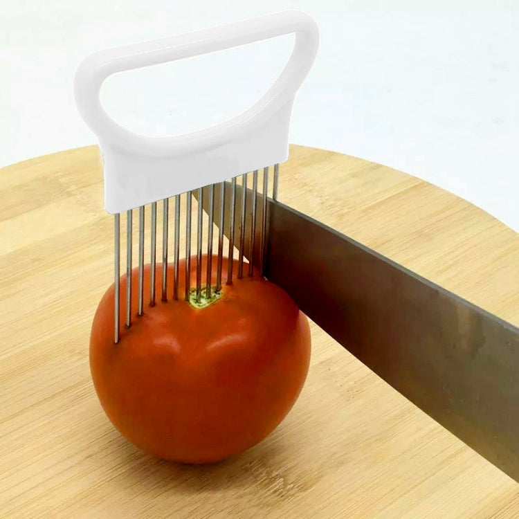 Stainless Steel Vegetable Onion Cutter Holder Meat Needle Kitchen Tools, Green, Blue, White, Orange