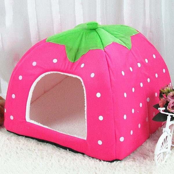 Strawberry Shaped Foldable Short Plush Pet House Nest, Size: S, Purple, Size S, Red, Size S, Pink, Size S, Blue, Size S