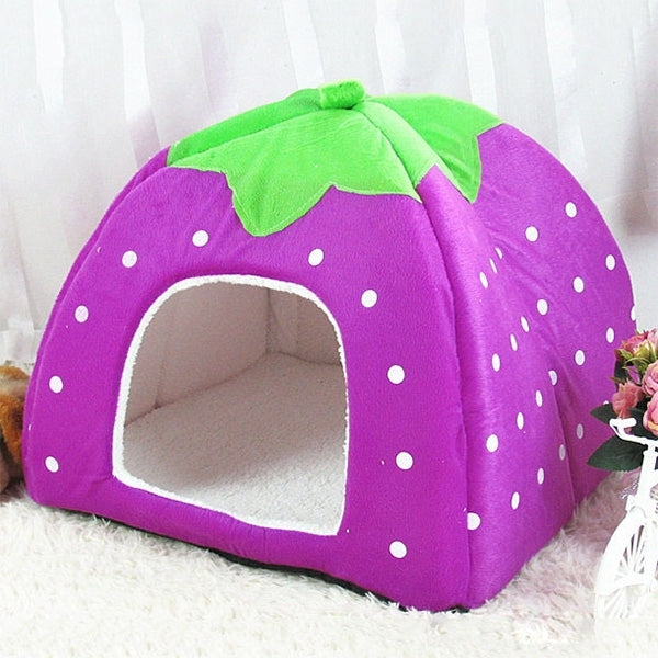 Strawberry Shaped Foldable Short Plush Pet House Nest, Size: S, Pink, Size S, Blue, Size S, Purple, Size S, Dark Blue, Size S, Red, Size S