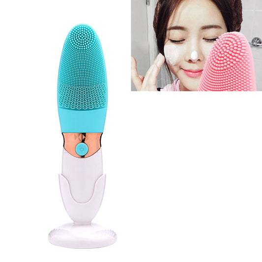 Battery-powered Silicone Acoustic Wave Face Skin Care Electric Facial Cleanser (Blue)