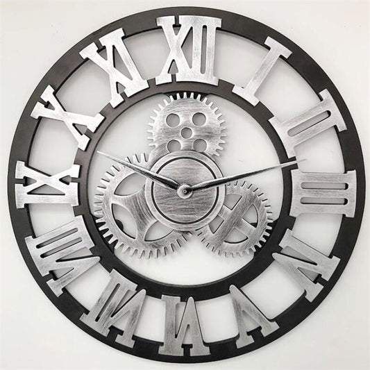 Retro Wooden Round Single-sided Gear Clock Rome Number Wall Clock, Diameter: 70cm, Rome Number 70cm, Rome Number  70cm