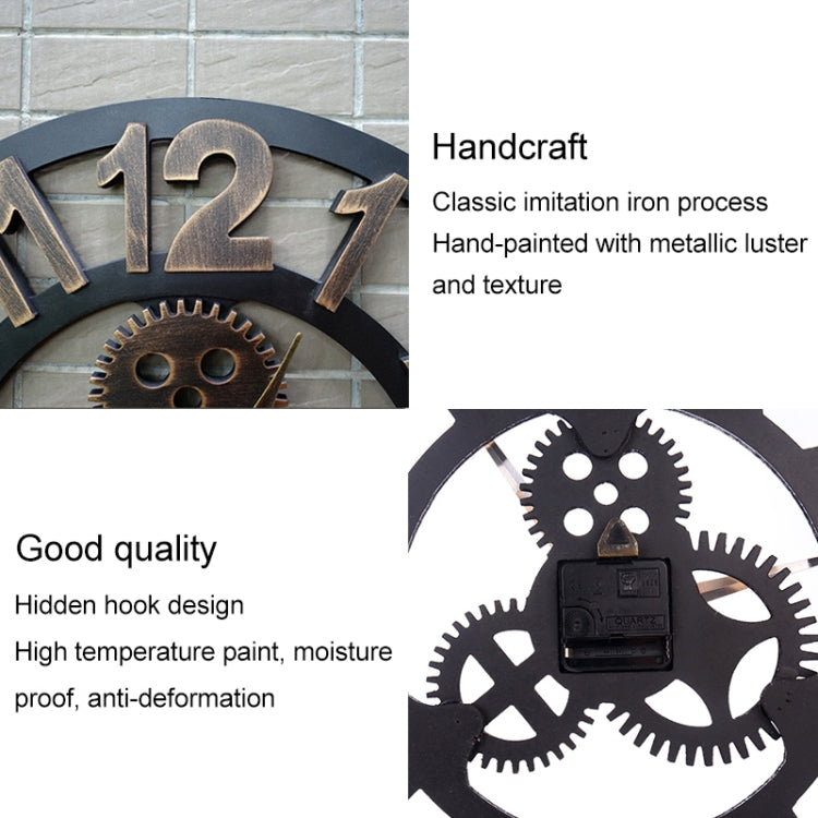 Retro Wooden Round Single-sided Gear Clock Number Wall Clock, Diameter: 58cm, Number 58, Number 58cm