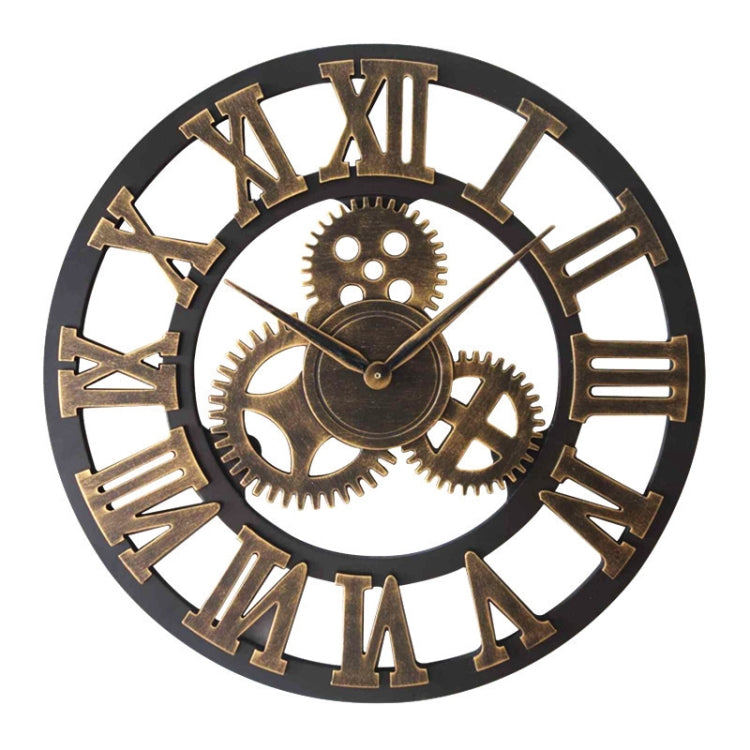 Retro Wooden Round Single-sided Gear Clock Rome Number Wall Clock, Diameter: 80cm, Rome Number 80cm, Rome Number 80cm (Gold)