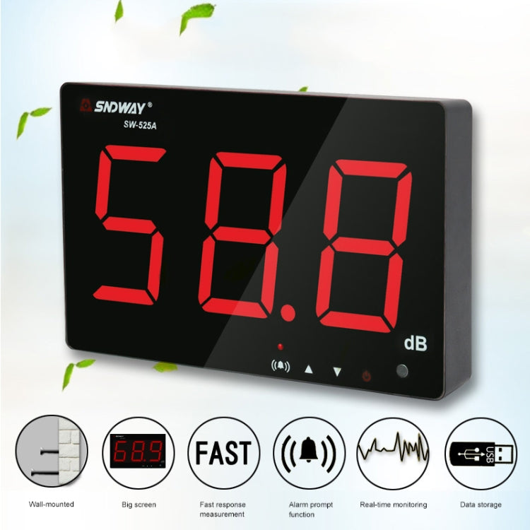 SNDWAY SW526A Wall-mounted DB Sound Level Meter Noise Tester with Large Screen 18-inch Display, SW526A