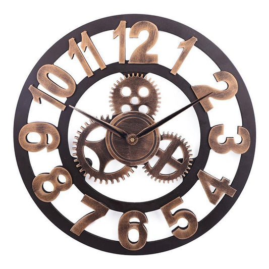 Retro Wooden Round Single-sided Gear Clock Arabic Number Wall Clock, Diameter: 70cm, Number 70cm