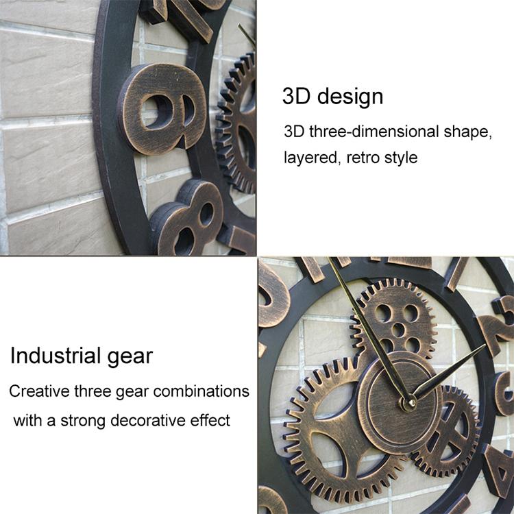 Retro Wooden Round Single-sided Gear Clock Arabic Number Wall Clock, Diameter: 70cm, Number 70cm