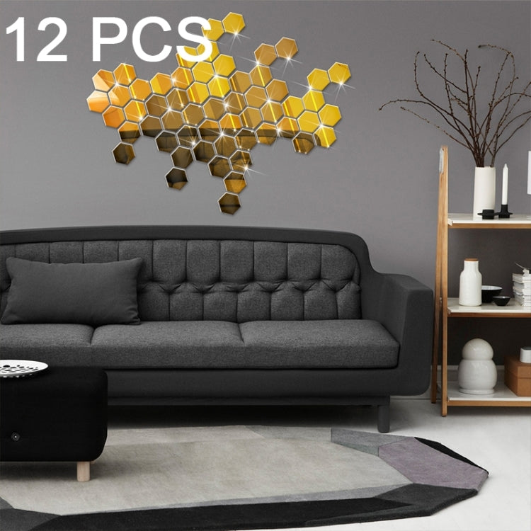 12 PCS 3D Hexagonal Mirror Wall Stickers Set, Size: 4*4cm, Size: 4*4cm (Black), Size: 4*4cm (Gold), Size: 4*4cm (Silver)
