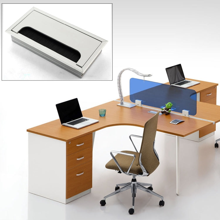 8x16cm Desk Dustproof Aluminum Wire Box Threading Box with Brush, 8x16cm