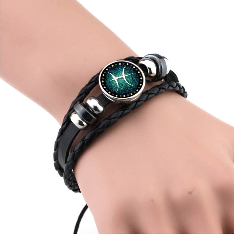 European and American Hand-knitted Beaded Retro DIY Bracelet Constellation Leather Punk Fashion Bracelet, Gemini, Taurus, Aquarius, Sagittarius, Pisces, Cancer, Aries, Scorpion, Capricorn, Virgo, Leo, Libra