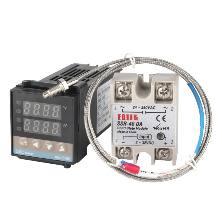 REX-C100 Thermostat + Thermocouple + SSR-60 DA Solid State Module Intelligent Temperature Control Kit, 60DA