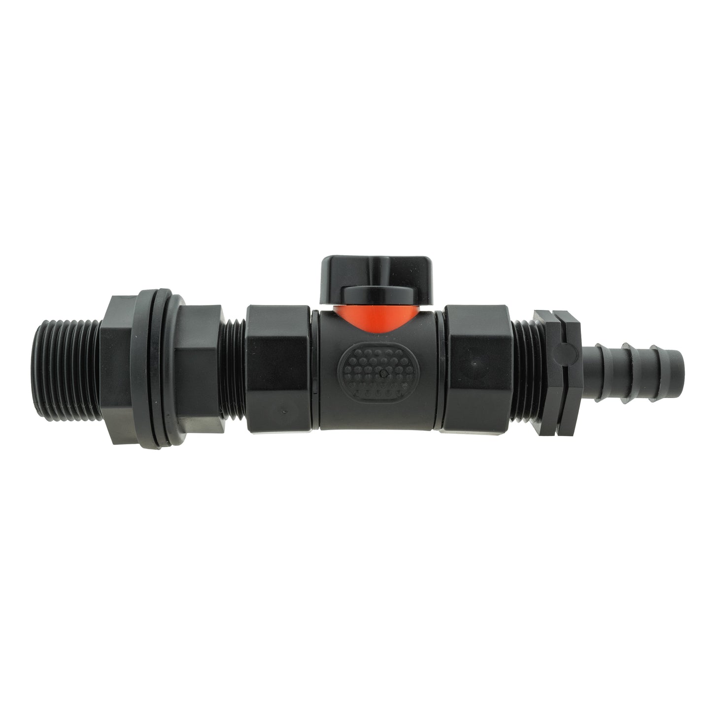 Water Butt Connector 3/4in BSP with In-Line BSPF Valve and 16mm Barbed Straight