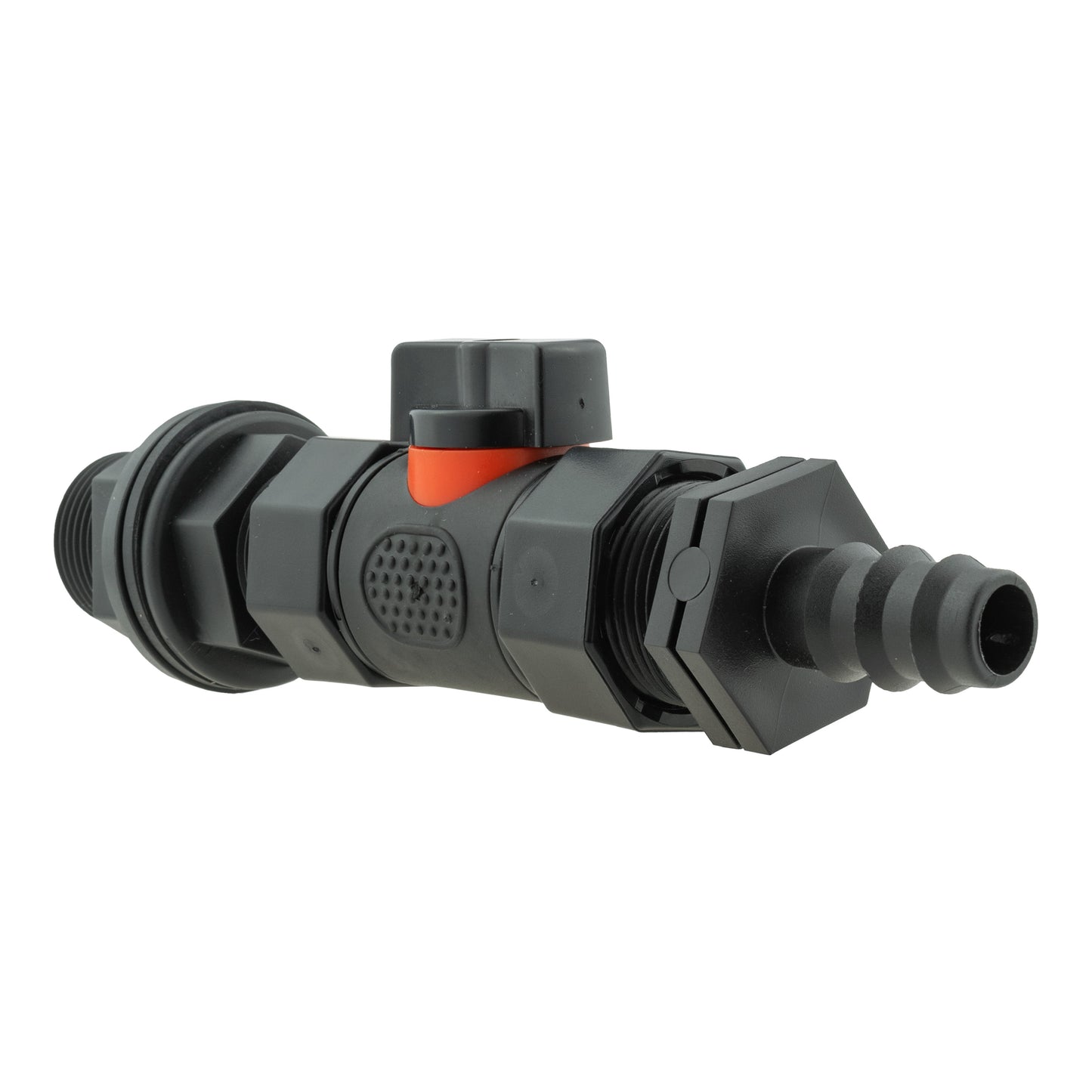 Water Butt Connector 3/4in BSP with In-Line BSPF Valve and 16mm Barbed Straight