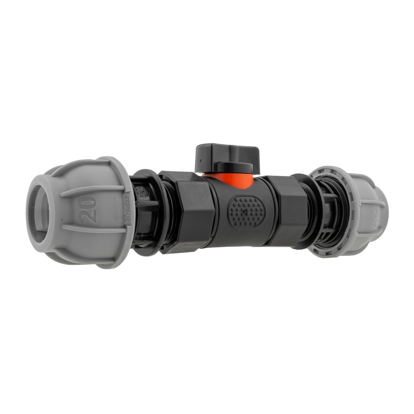 In-Line BSPF Valve with 2 x 20mm MDPE Straight Connectors for BSP Thread Fitting