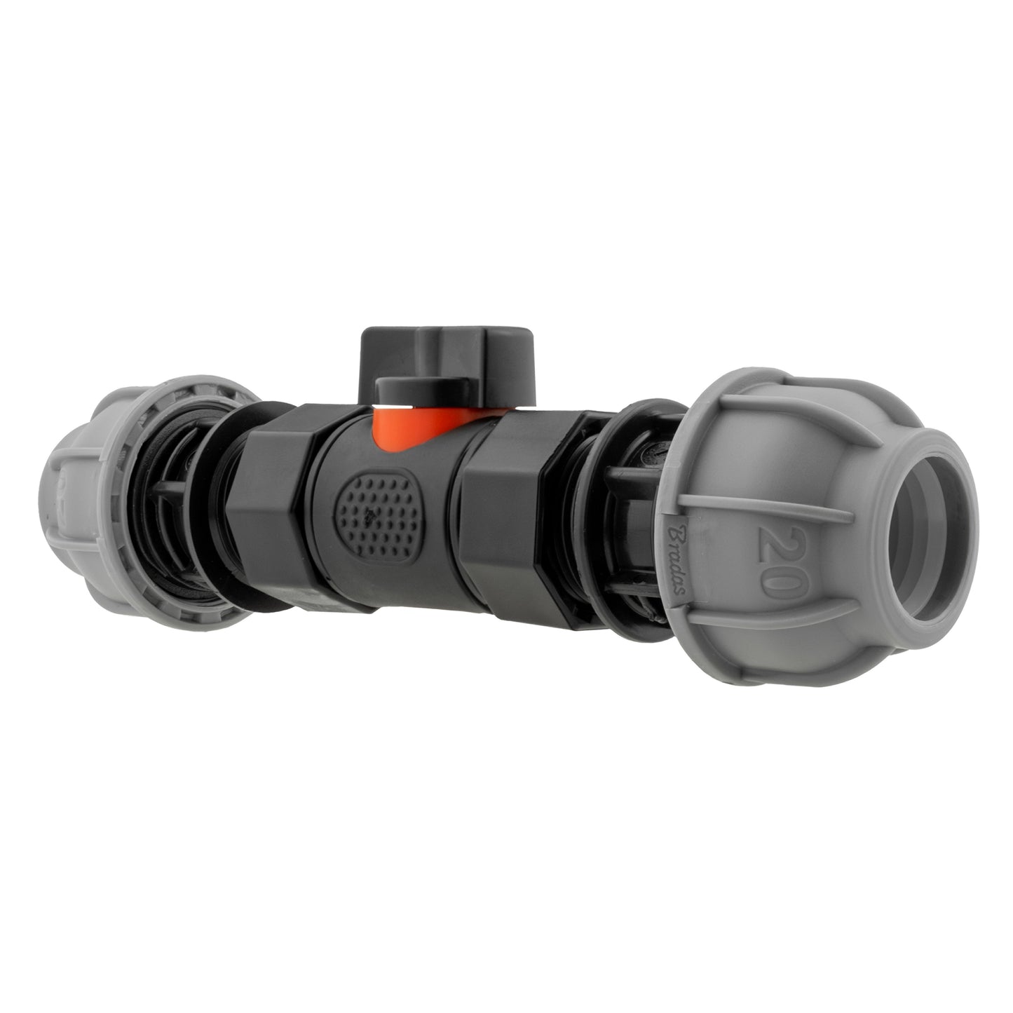 In-Line BSPF Valve with 2 x 20mm MDPE Straight Connectors for BSP Thread Fitting
