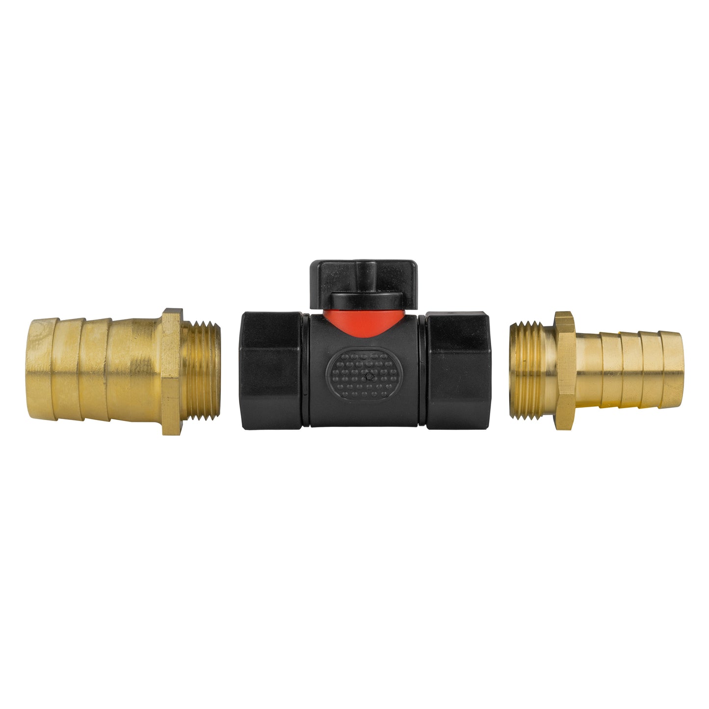 19mm Brass Barb with In-Line BSPF Valve and 25mm Brass Barb for Garden Hose Pipe