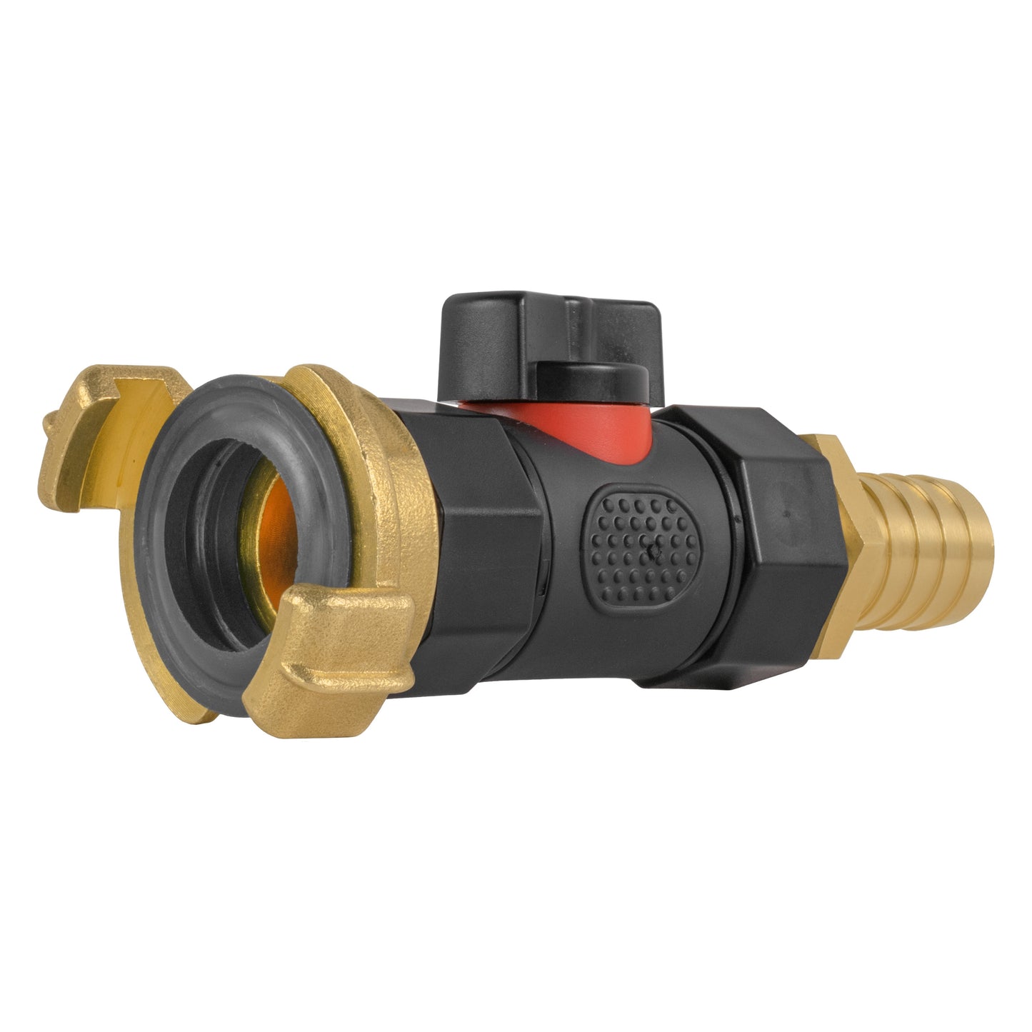 Geka Type Connector with In-Line BSPF Valve and 19mm Brass Barb Garden Hose Pipe
