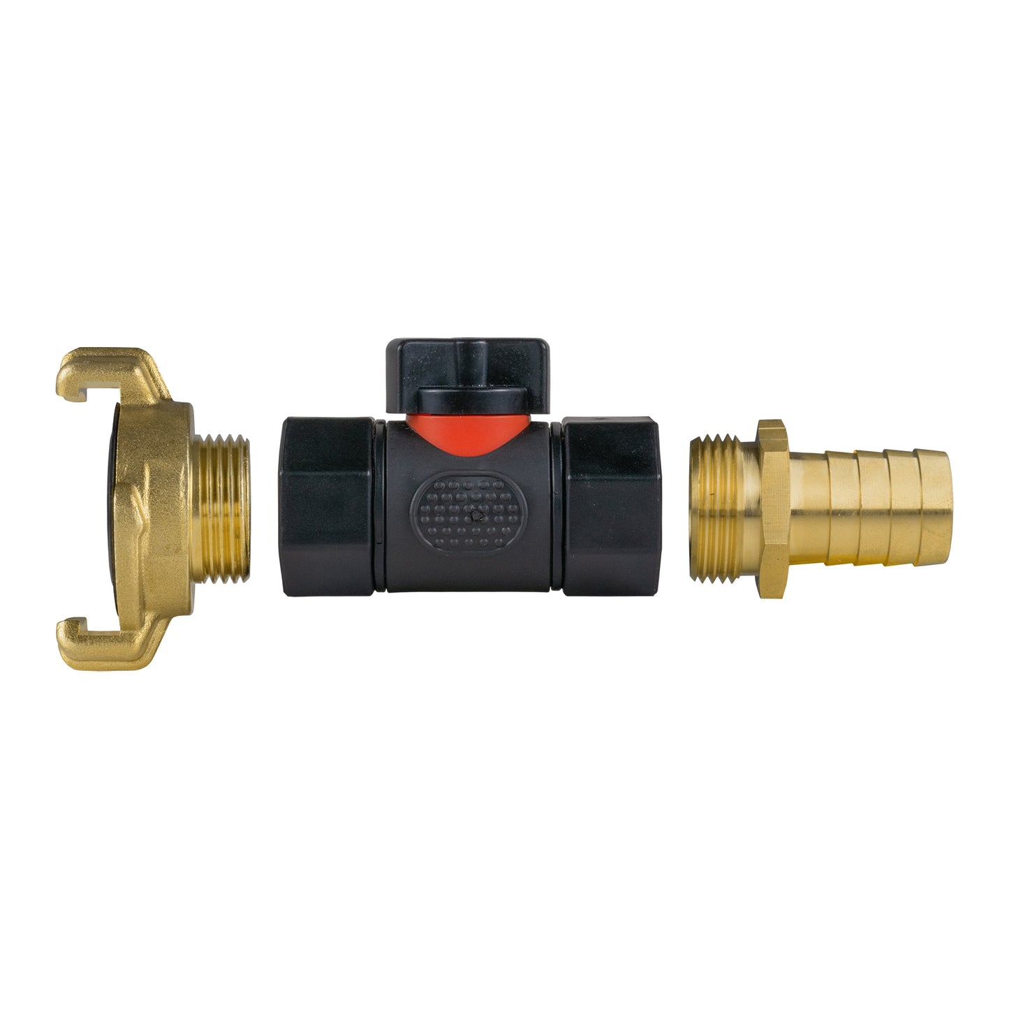 Geka Type Connector with In-Line BSPF Valve and 19mm Brass Barb Garden Hose Pipe
