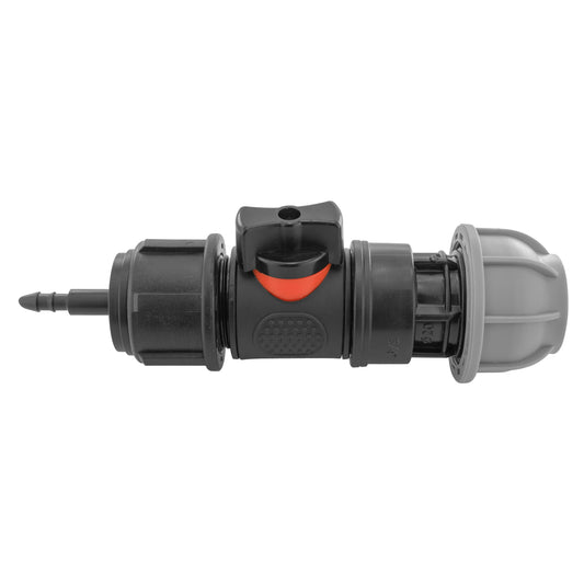 4mm Barb Micro Connector with In-Line BSPM Valve and 20mm MDPE Straight