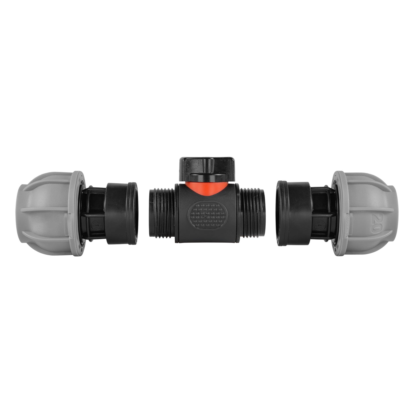 In-Line BSPM Valve with 2 x 20mm MDPE Straight Connectors for BSP Thread Fitting