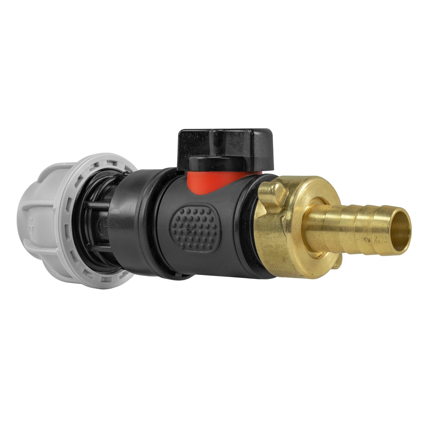 20mm MDPE Straight with In-Line BSPM Valve and 13mm Brass Barb Hose Pipe Fitting